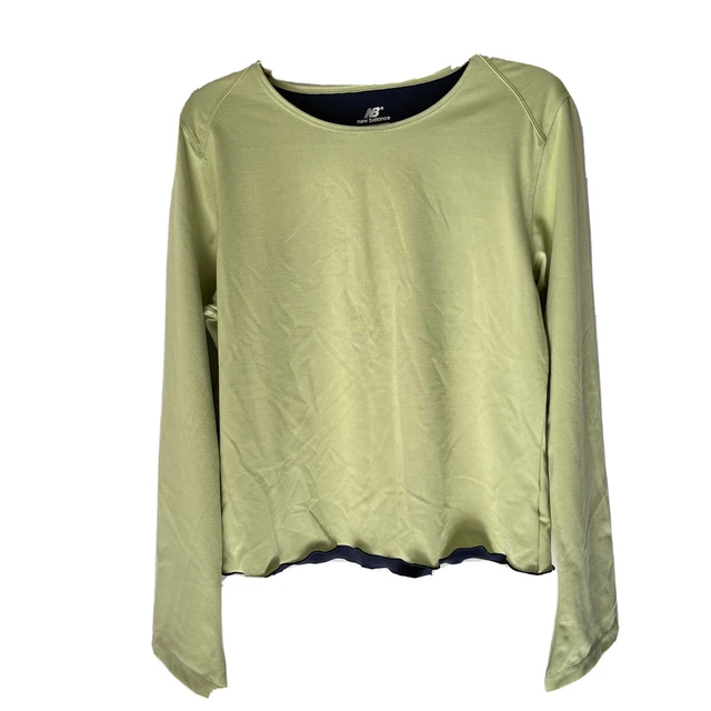 New Balance Sz L/G Green Boat Neck Long Sleeve Stretch Sports Wear Work Out Top