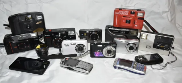 Job Lot 2 Mixed brand Film / Digital Cameras And Mobile Phones Olympus Sony 2