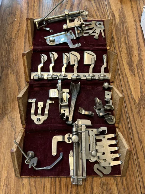 Antique 1889 Sewing Machine Oak Wood Dove Tailed Puzzle Box W/attachments