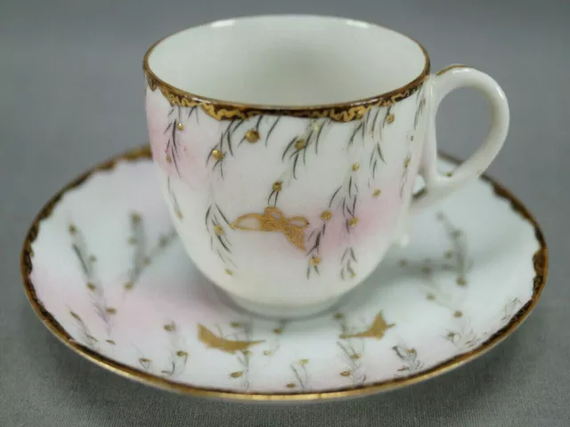 Antique Kutani Hand Painted Gold Gilt Butterflies Demitasse Cup & Saucer