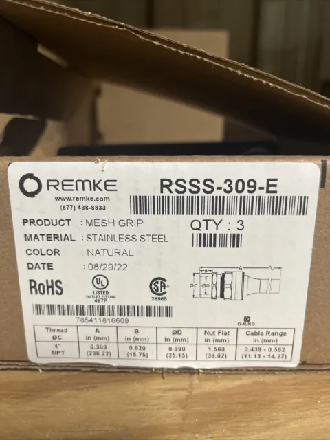 REMKE RSSS-309-E Cord Grip,SS,1”NPT Box Of 3 NIB