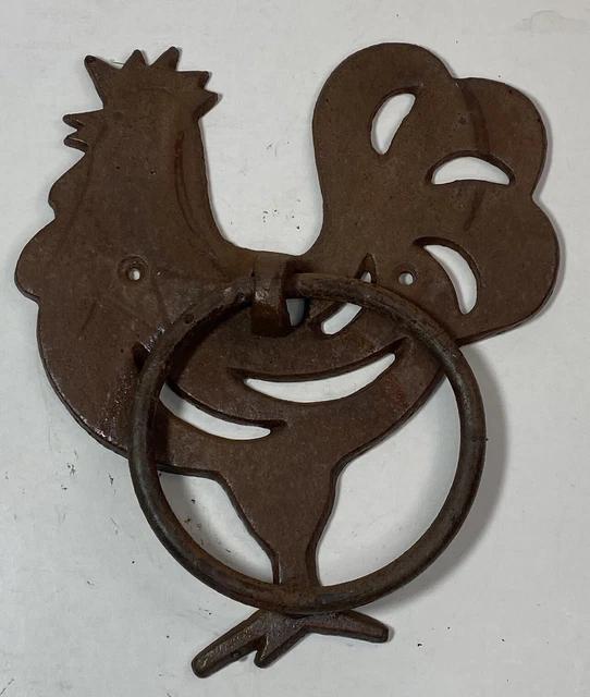 Cast Iron Rooster Chicken Bird Rustic Metal Door Knocker Farmhouse Lodge Decor