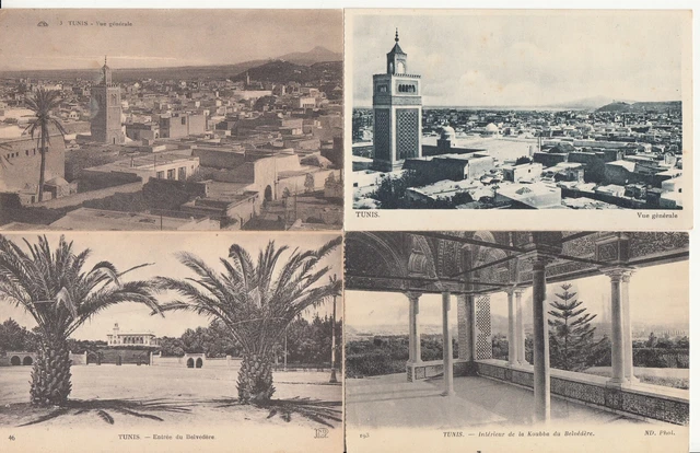 Lot de 4 cartes postales anciennes old postcards TUNISIE TUNISIA TUNIS 1