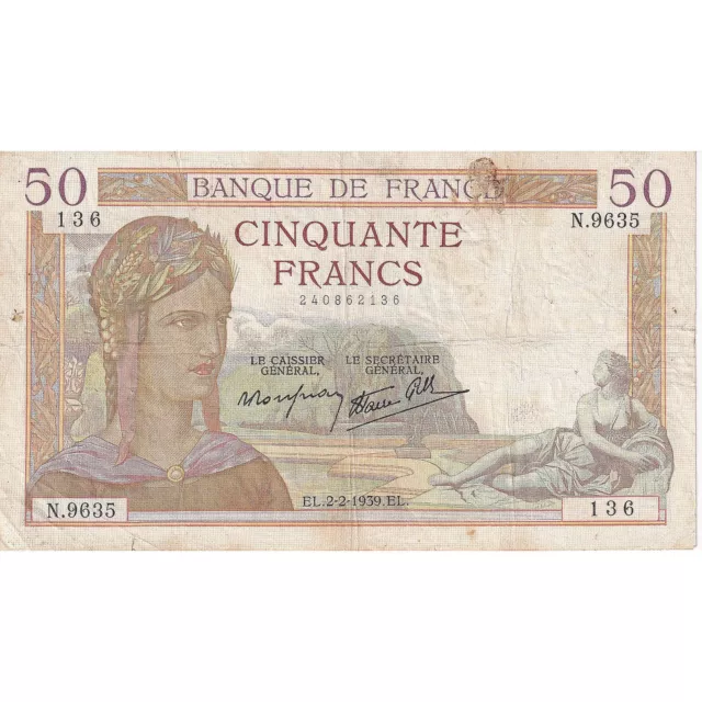 [#195742] France, 50 Francs, Cérès, 1939, N.9635, TB+, Fayette:18.21, KM:85b