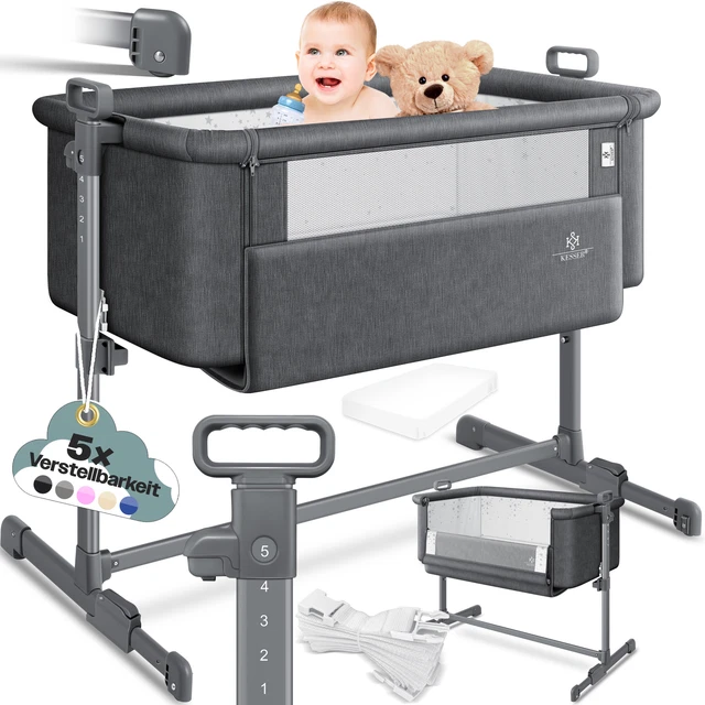 RETOURE 3in1 Kinderbett Babybett Beistellbett Zustellbett Matratze mit Rollen