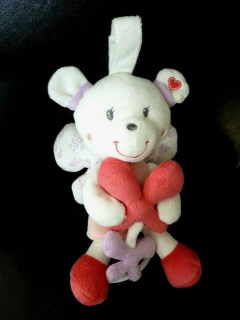 R7. Doudou Peluche Musical Pommette Souris Ours Robe Rose Mauve Ailes Excel.etat