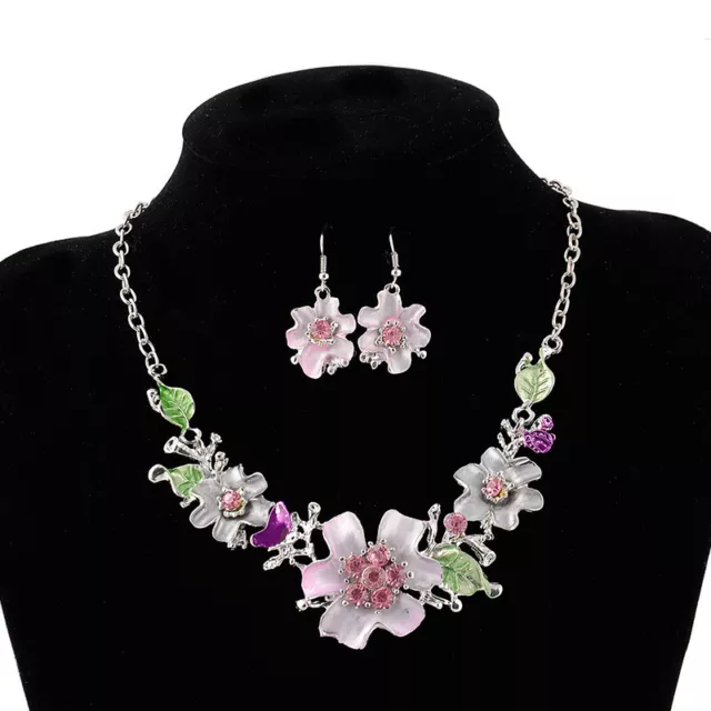 Women Flower Necklace Tie Choker Earring Boho Jewelry Gypsy Bohemian Ethnic Gift