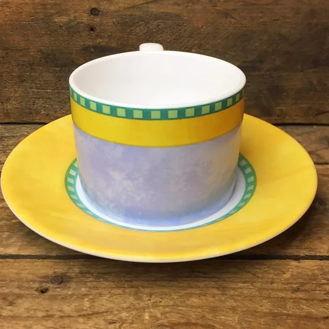 Juego de 2 platillos de taza floral amarillo y azul vajilla CorningWare 3