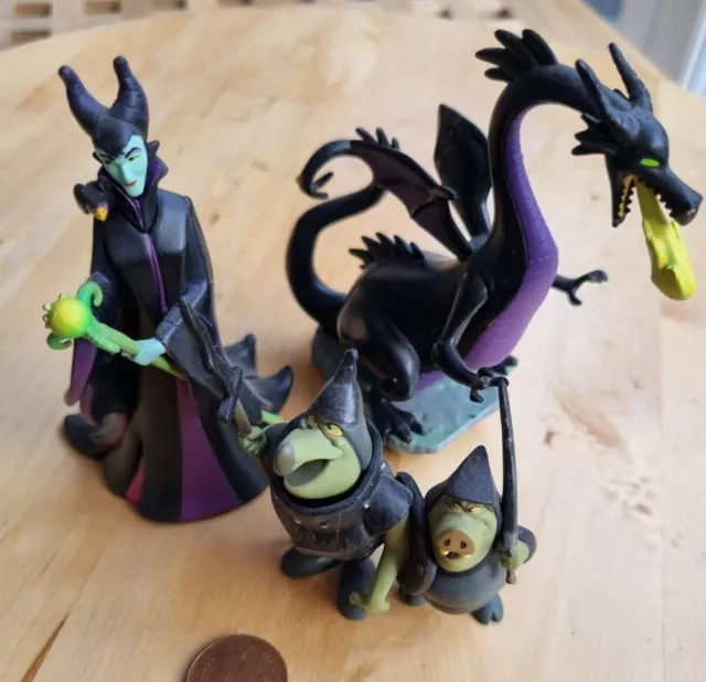 Disney Maleficent Dragon Minion Figure Figurine Sleeping Beauty Villain 3.5” Set