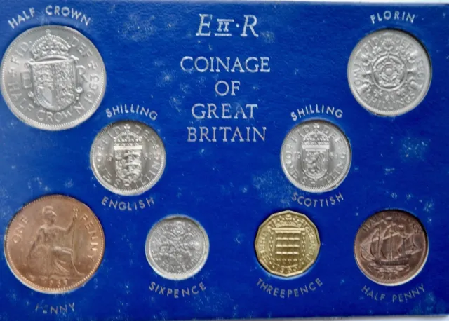 1963 Set of all Issued coins Halfpenny to Halfcrown on Card