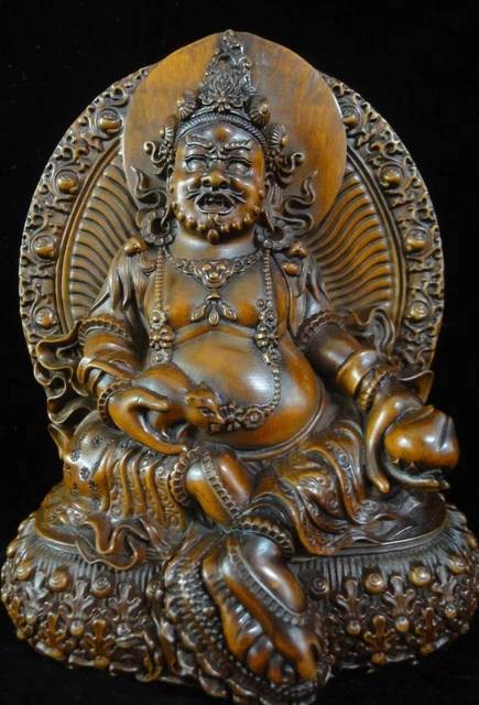 Blessing Chinese Tibetan Boxwood Hand Carving "JinGang" Buddha Statue Sculpture