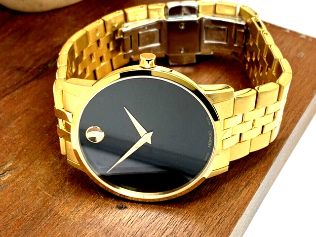 Orologio Uomo Movado 0607203 Museo Quadrante Nero Quarzo Svizzero 40mm Cinturino Acciaio Oro 6