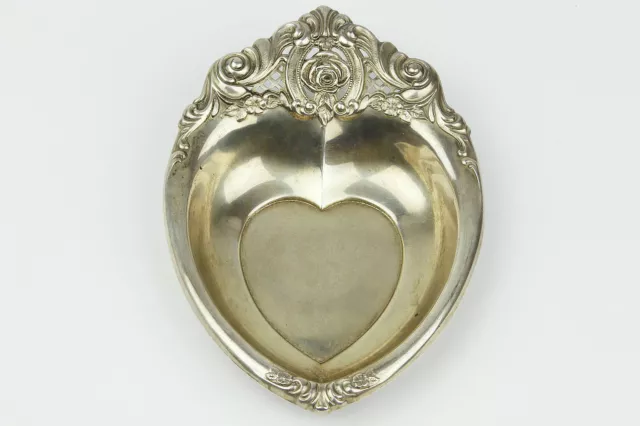 Vintage Wallace Sterling Silver Rose & Heart Bowl #4630