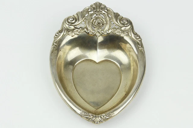 Vintage Wallace Sterling Silver Rose & Heart Bowl #4630