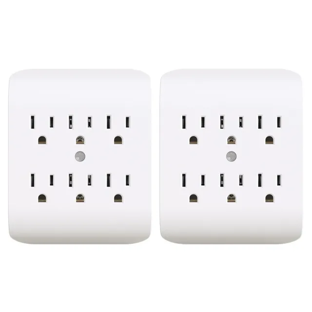 ELEGRP 15 Amp 125-Volt 6-Outlet Grounded Adapter Plug, White (2 Pack)  5503-WH2