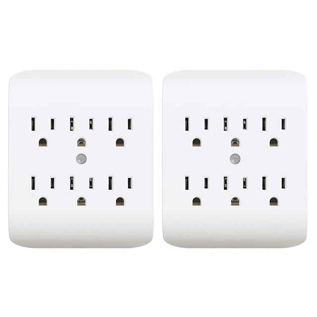 ELEGRP 15 Amp 125-Volt 6-Outlet Grounded Adapter Plug, White (2 Pack)  5503-WH2