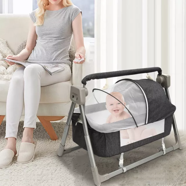 Portable Electric Baby Swing Cradle Bassinet Rocking Crib Infant W/ Bluetooth