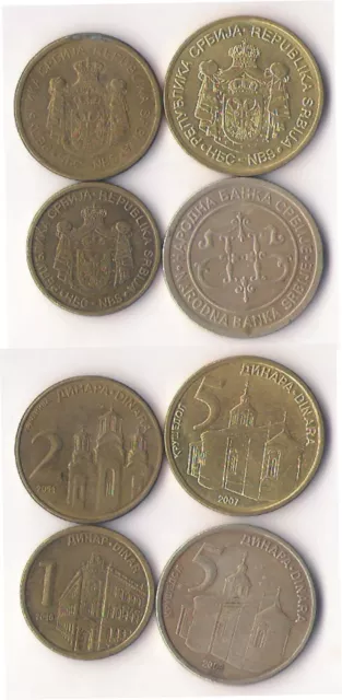 SERBIA, lote de 4 monedas diferentes