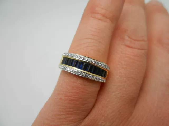Stunning 18k Yellow Gold LeVian Diamond & Blue Sapphire 7mm Band Ring Size 6.5