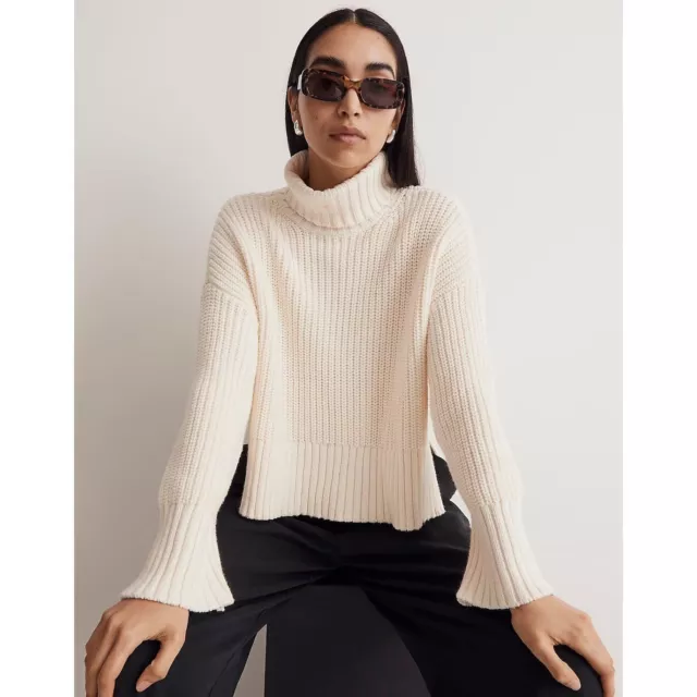 Madewell Wide Rib Turtleneck Sweater Stripe Women's Size Medium in Cream NWOT!