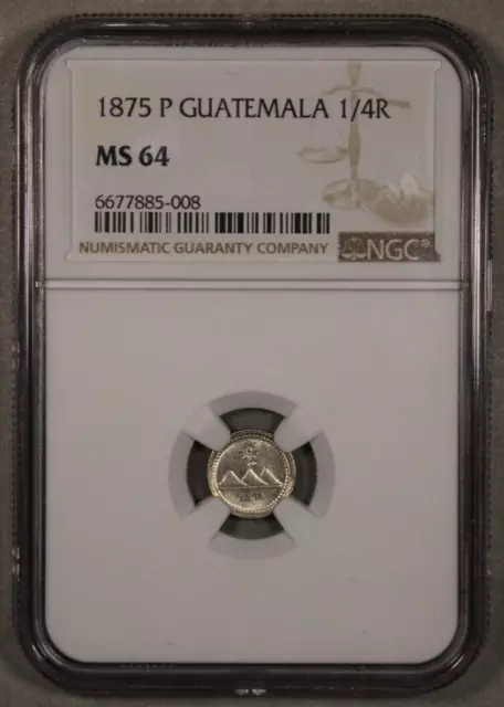 1875 P Guatemala 1/4 Real Silver NGC MS 64 -Lustrous BU-