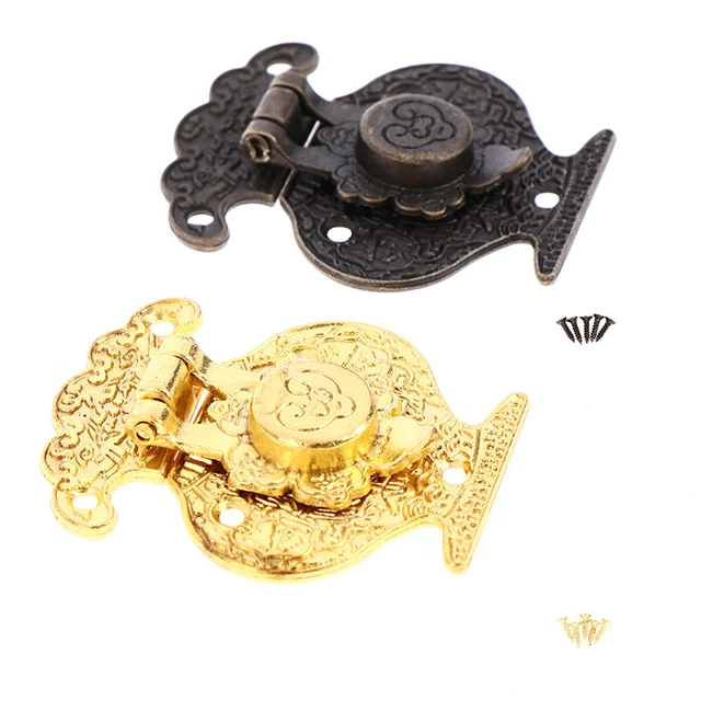 Antique Bronze Hasp Latch Jewelry Wooden Box Mini Cabinet Buckle Lock Decorat