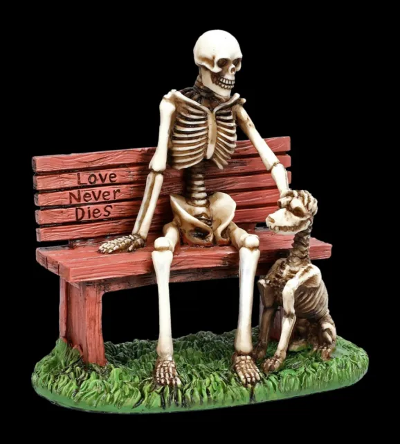 Skelett Figur mit Hund - Love Never Dies | Fantasy Gothic Dekofigur 12cm