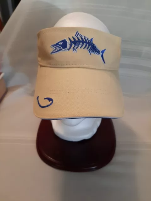 Get Reel Get Fish Skeleton Adjustable Strap Cap Hat Visor Yellow And Blue