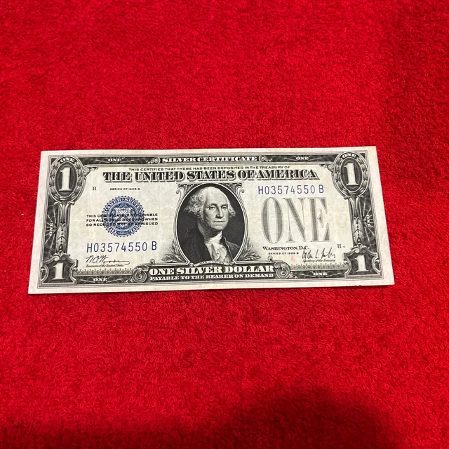 1928 One Dollar Bill •Silver Certificate $1 Note • Funny Back • H03574550B Crisp