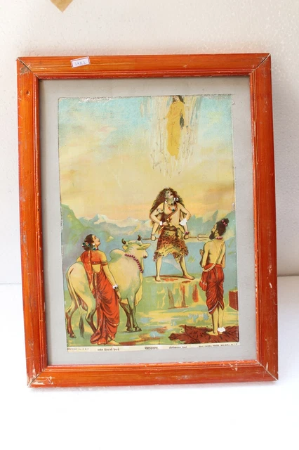 ANTIQUE RAJA RAVI Varma Hindu Religious GANGA VITRAN Subject Litho ...