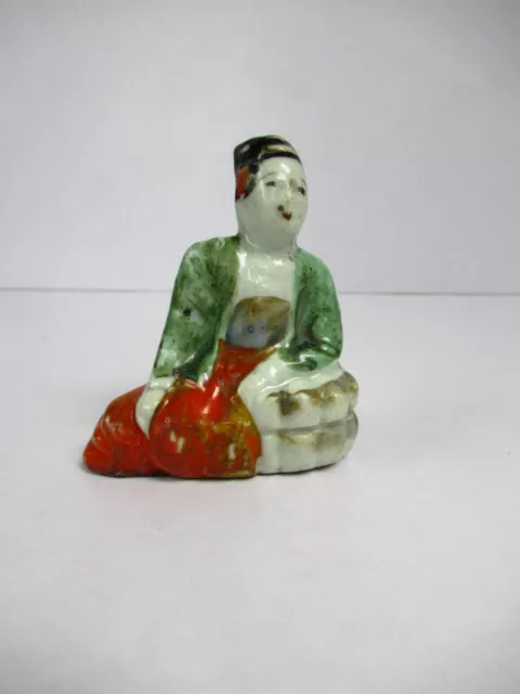 Vintage Porcelain Statue Figurine Doll Japanese Man With Pet Collectible Old"F80