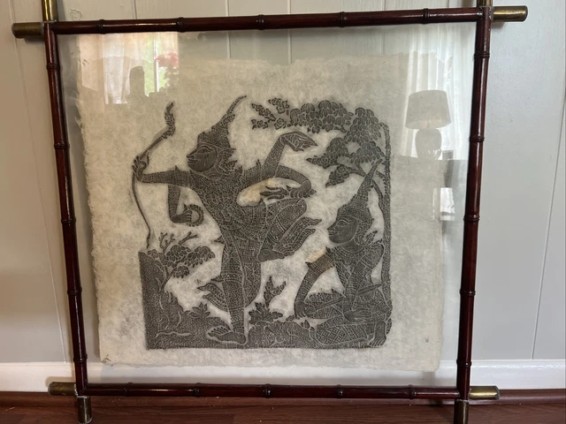 Vintage  Thai Temple Rubbing w/two charcole Dancers Warriors.  outlawed!