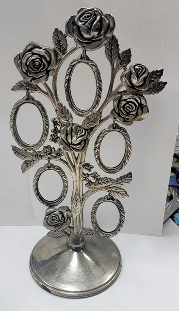 10" GODINGER Rose Vine hanging Picture Frame Stand Heavy Metal Silver BEAUTIFUL