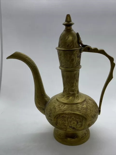 Vintage Ornate Etched Brass GENIE LAMP Mini Teapot Pitcher ~ Made in India