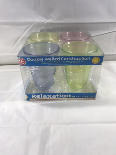 NEW Vintage Relaxation by Concepts 4 Insulated Mugs 16 oz. Multi-Color Brand NIB