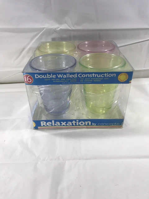 NEW Vintage Relaxation by Concepts 4 Insulated Mugs 16 oz. Multi-Color Brand NIB
