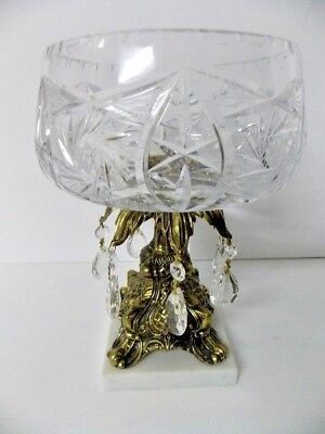 Pinwheel Crystal Brass Marble Compote L & L WMC #8353 Vintage Ornate  1970's