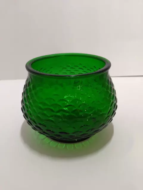 Vintage E O Brody Pot Bowl Vase - Fish Scale Textured Emerald Green Glass