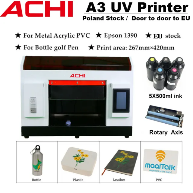 ACHI A3 UV Drucker Epson 1390 Düse für flaches zylindrisches 3D geprägtes EU