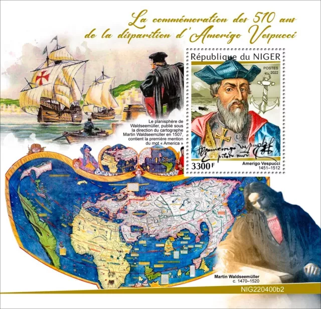 Explorer Amerigo Vespucci MNH Stamps 2022 Niger S/S