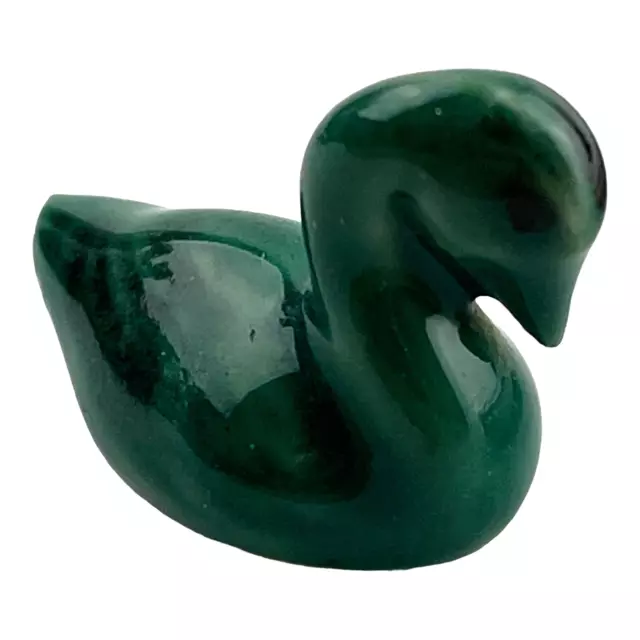 Vintage Miniature Swan Duck Porcelain Figurine 1 Inch Teal Green