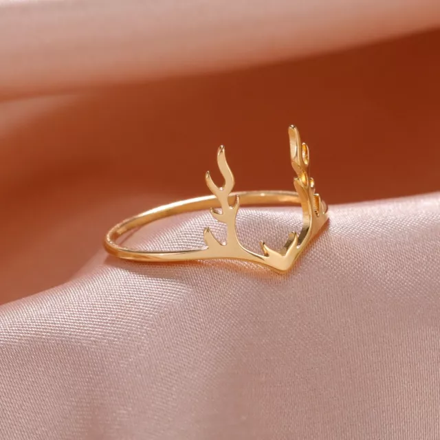 Elk Antlers Ring Women's Stainless Steel Deer Horn Finger Rings Jewelry Gift 2