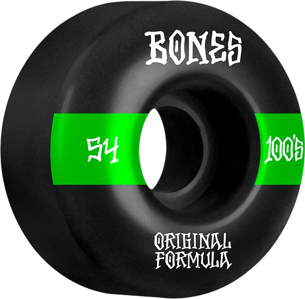 BONES 100's OG V4 #14 54mm BLACK W/GRN WHEELS SET