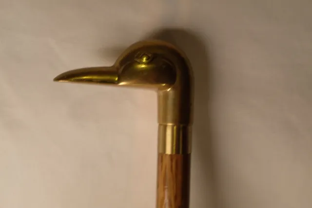 Vintage 70s brass duck head  & wooden Brown And White umbrella With Compartment