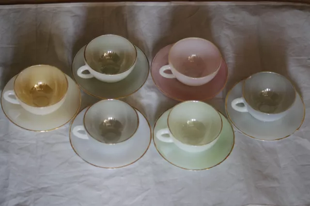 Service opaline Arlequin 6 tasses café thé rétro French Vintage Tea Cups