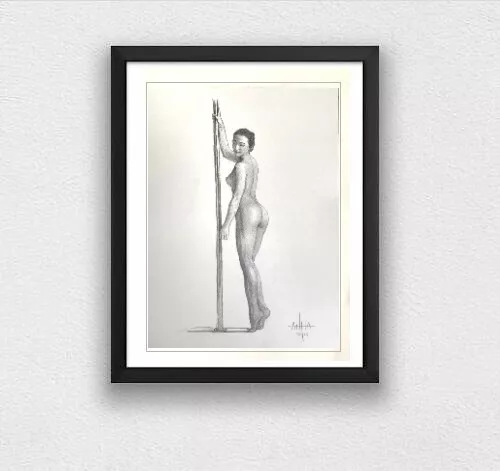 NUDE Pin up EROTIK Bild. EROTIC Art ORIGINAL. Signed. A3