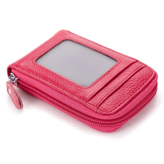 Genuine Leather Men Wallet Credit Card Holder RFID Blocking Zipper Pocket Thin 6