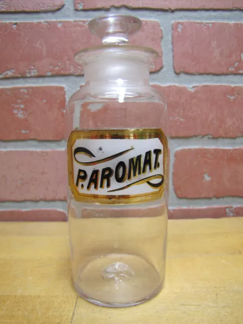 P.AROMAT. Antique 19c Reverse Glass Label Apothecary Bottle Jar Medicine Dr Rx