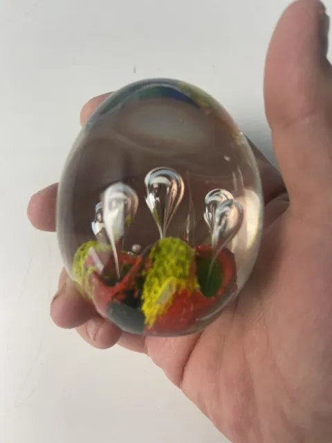 Hand Blown Art Glass Paperweight Controlled Bubbles Egg Shaped