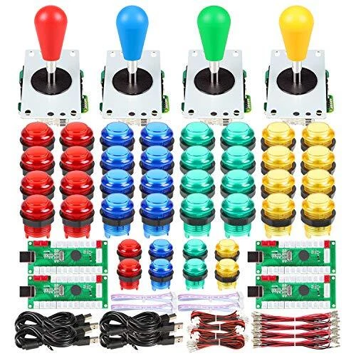 4 Player LED Arcade Kit Ellipse Oval Style Joystick USB Encoder to PC Games